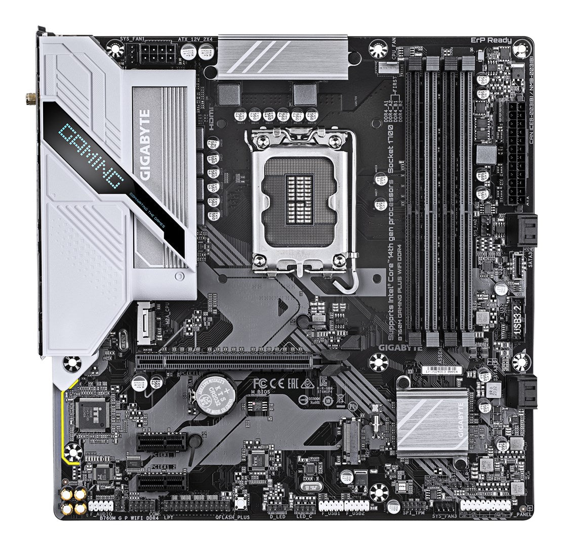 Płyta główna Gigabyte B760M GAMING PLUS WIFI DDR4 (wersja 1.0) | Rodzina procesorów Intel | Gniazdo procesora LGA1700 | Pamięć DDR4 | Obsługiwane interfejsy dysków twardych SATA, M.2 | Ilość złączy SATA: 4