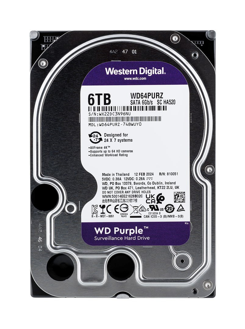 Dysk HDD WD Purple WD64PURZ (6 TB ; 3.5"; 256 MB; 5400 obr/min)