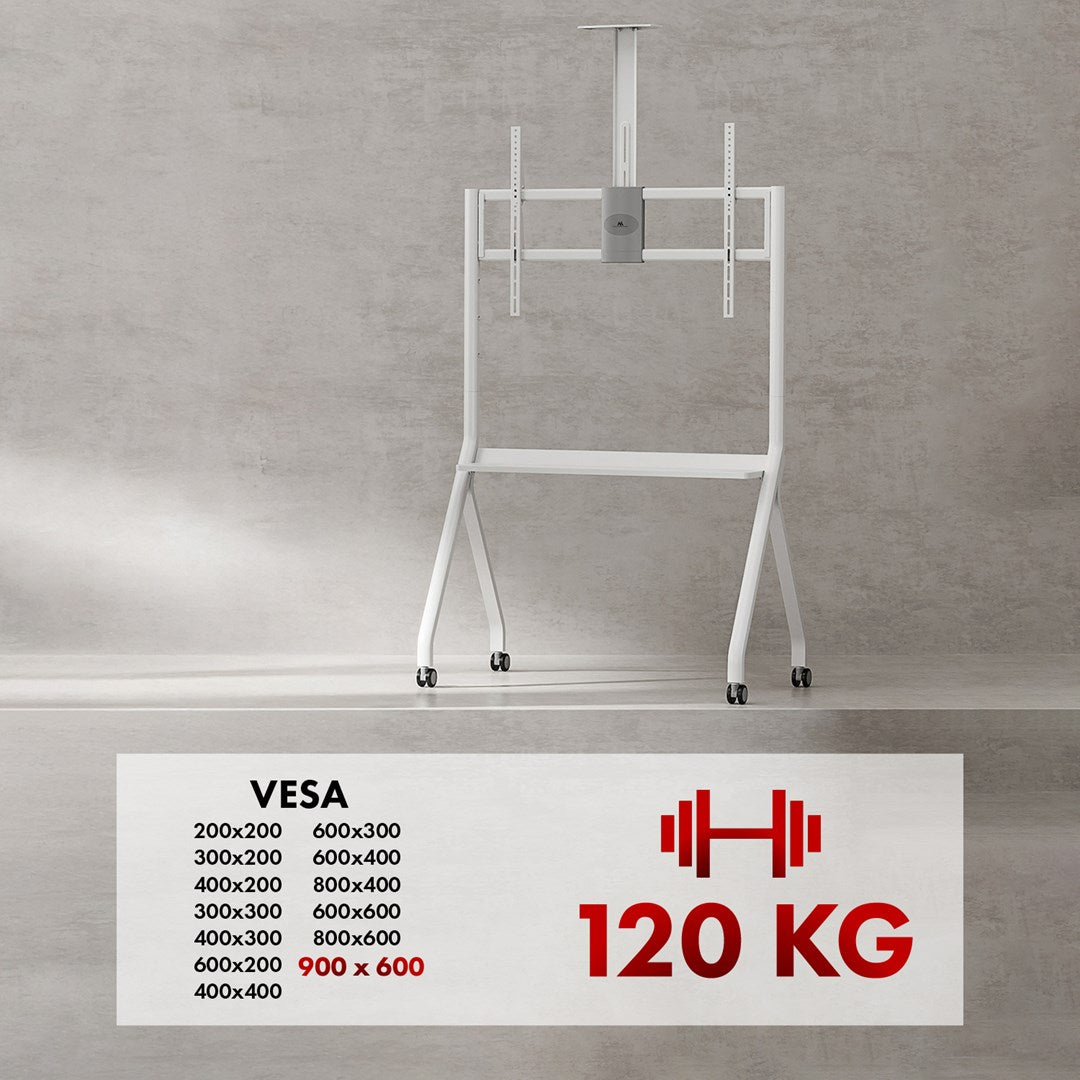 MACLEAN STAND / WÓZEK DO TV, PÓŁKA NA KAMERĘ, NA KÓŁKACH, 55-100", MAX. OBCIĄŻENIE 120KG/10KG PÓŁKA, MAX. VESA 900X600 MC-114