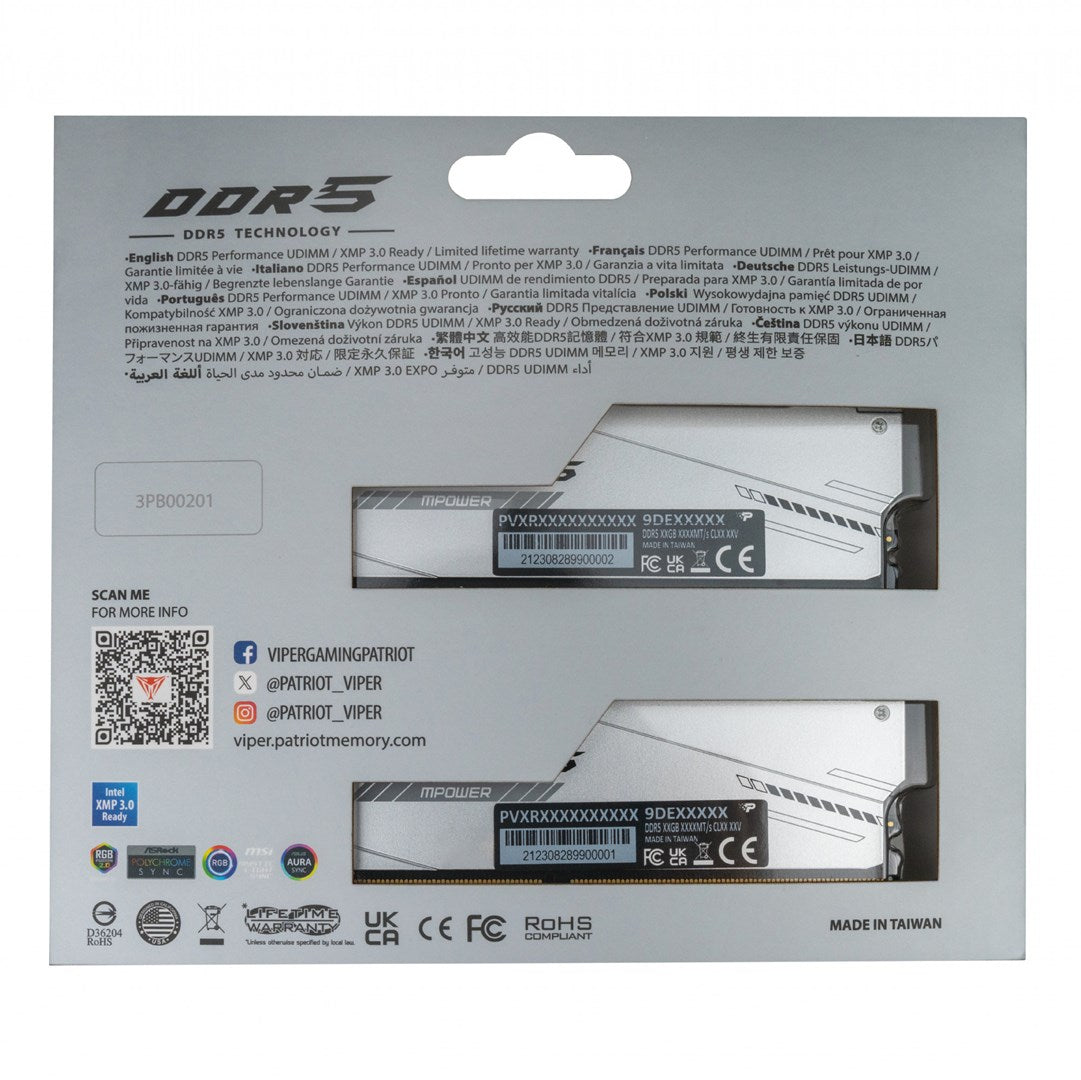 Patriot Memory Viper Xtreme 5 RGB moduł pamięci 48 GB 2 x 24 GB DDR5 6400 MT/s 288-pin DIMM Korekcja ECC
