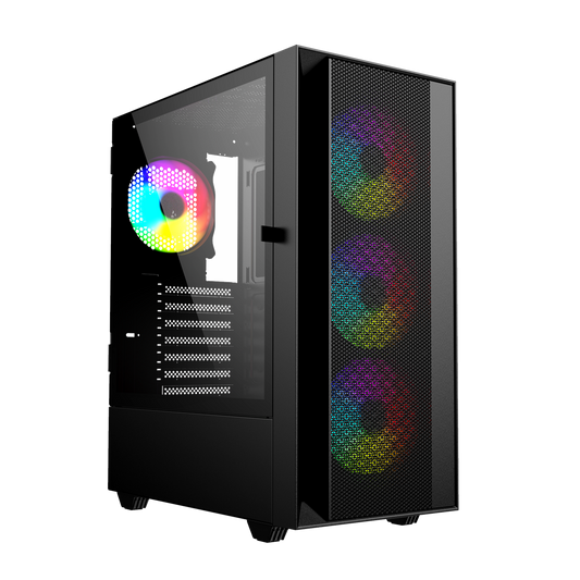 GEMBIRD OBUDOWA FORNAX 4000 MIDI-TOWER (2X USB 3.0, 1X USB 2.0, HD AUDIO, SZKLANY PANEL BOCZNY, PODŚWIETLENIE ARGB) CZARNA