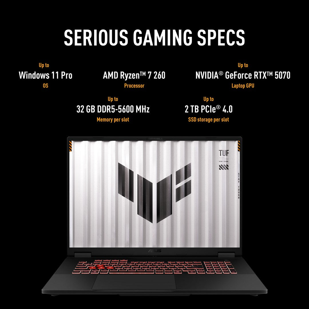 ASUS TUF Gaming A18 FA808UM-S9058 Ryzen 7 260 18.0" 2.5K 240Hz IPS-level 500nits AG 16GB DDR5 5600 SSD512 GeForce RTX 5060 8GB WLAN+BT LAN Cam1080p 90WHrs NoOS Jaeger Gray