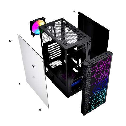 GEMBIRD OBUDOWA FORNAX 2500 MIDI-TOWER (1X USB 3.0, 2X USB 2.0, HD AUDIO, SZKLANY PANEL BOCZNY) CZARNA