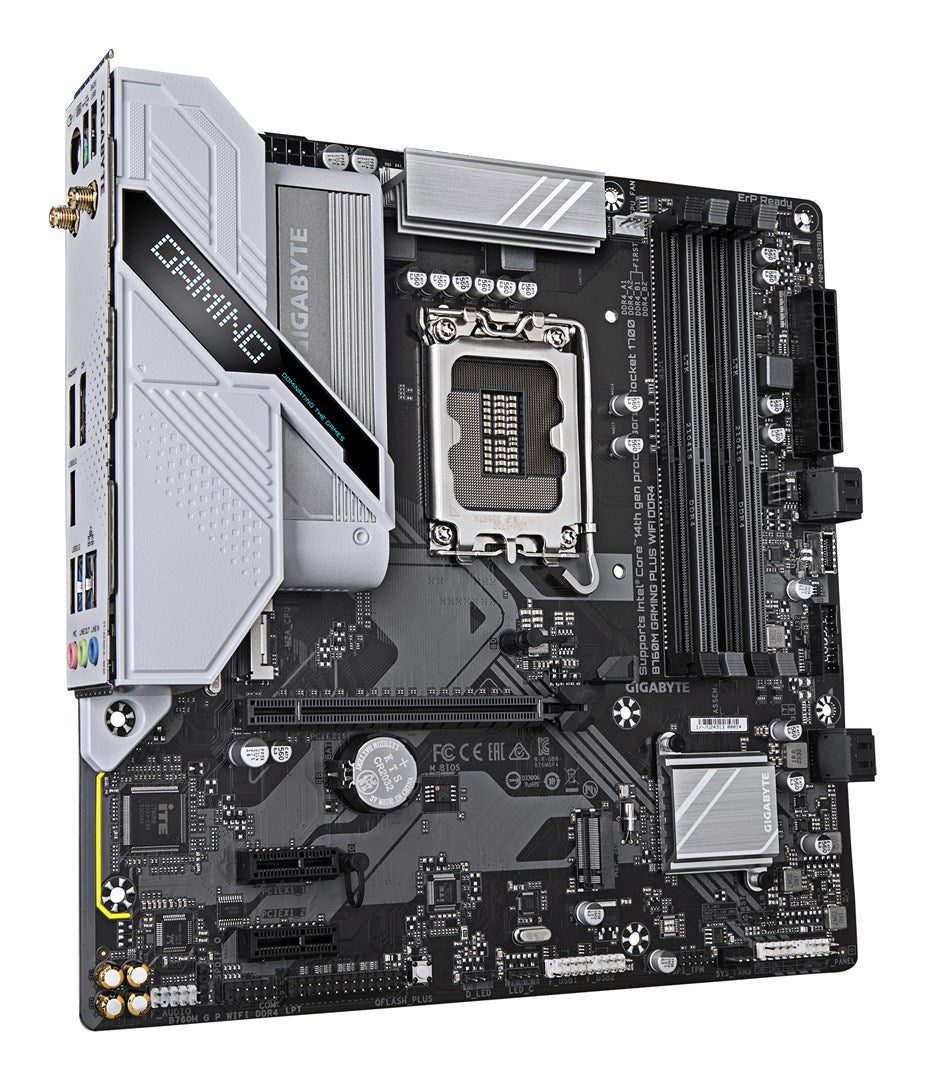 Płyta główna Gigabyte B760M GAMING PLUS WIFI DDR4 (wersja 1.0) | Rodzina procesorów Intel | Gniazdo procesora LGA1700 | Pamięć DDR4 | Obsługiwane interfejsy dysków twardych SATA, M.2 | Ilość złączy SATA: 4