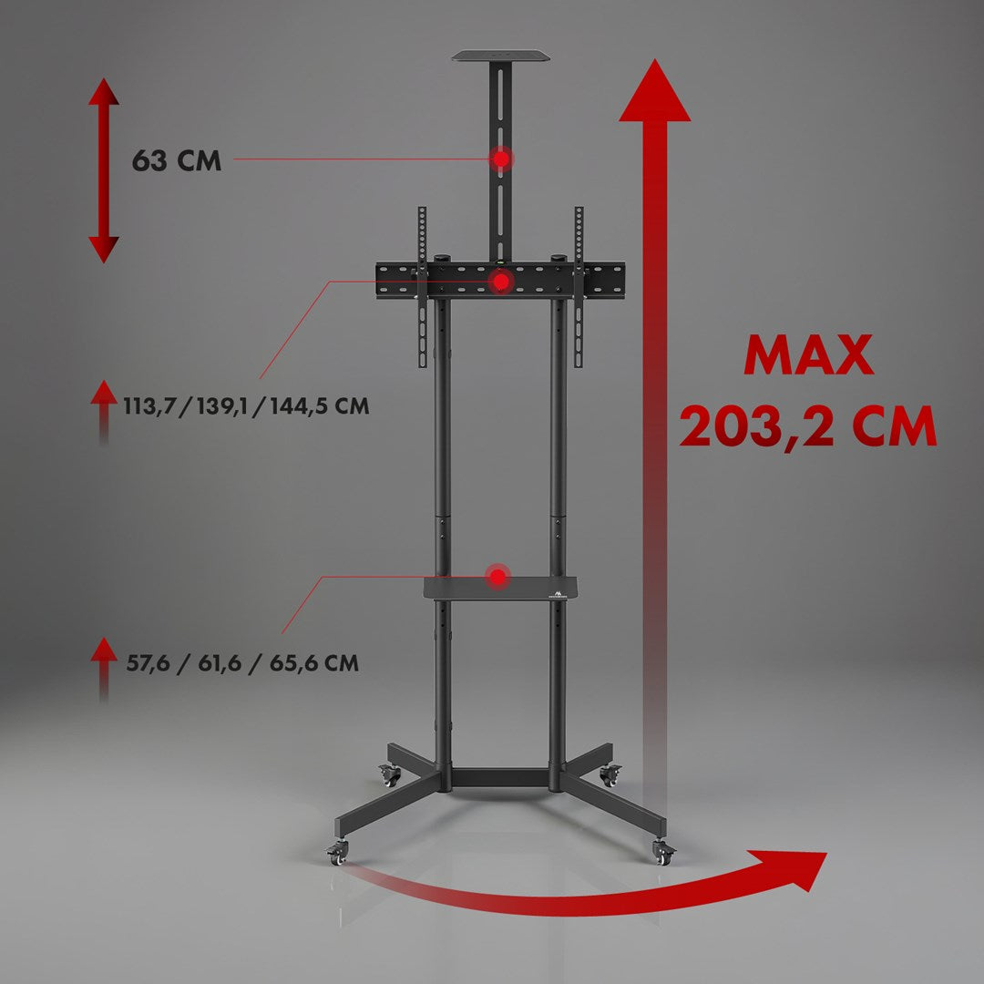 MACLEAN STAND / WÓZEK DO TV, PÓŁKA NA KAMERĘ, NA KÓŁKACH, 37-70", MAX. OBCIĄŻENIE 45KG/5KG PÓŁKA, MAX. VESA 600X400 MC-113 B