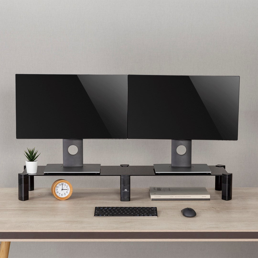 Podstawka na dwa monitory - podwójna  Maclean, max. 20kg, hartowane szkło, (1029x285x127mm), MC-936