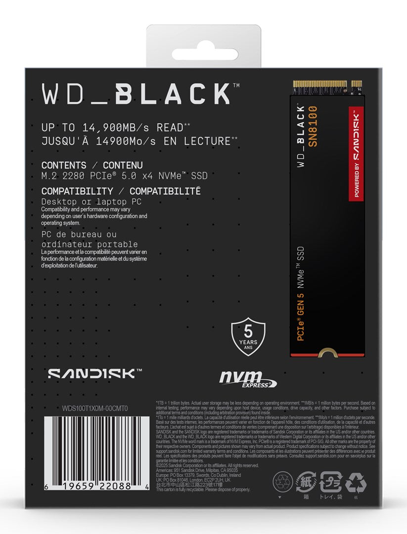 Western Digital Black SN8100 1 TB M.2 PCI Express 5.0 NVMe TLC 3D NAND
