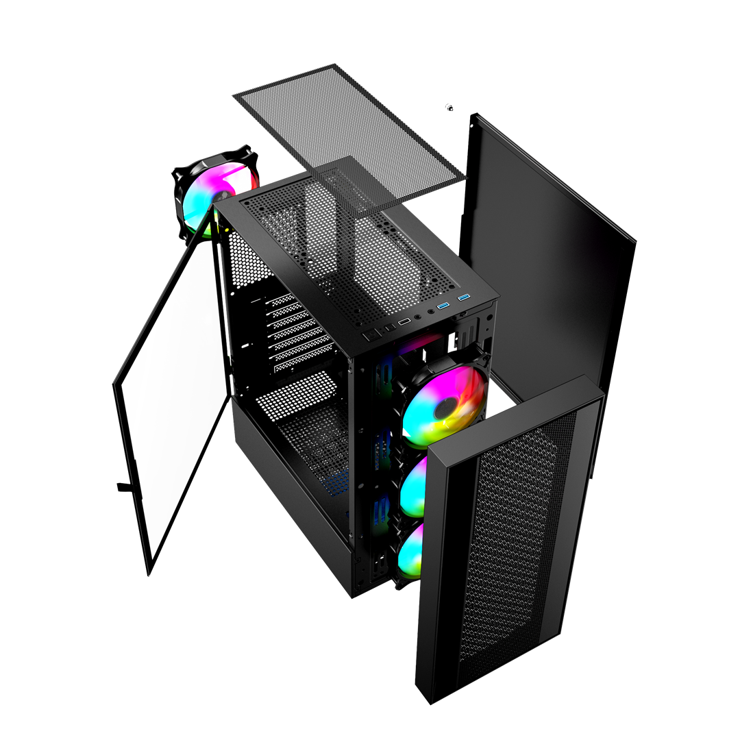 GEMBIRD OBUDOWA FORNAX 4000 MIDI-TOWER (2X USB 3.0, 1X USB 2.0, HD AUDIO, SZKLANY PANEL BOCZNY, PODŚWIETLENIE ARGB) CZARNA