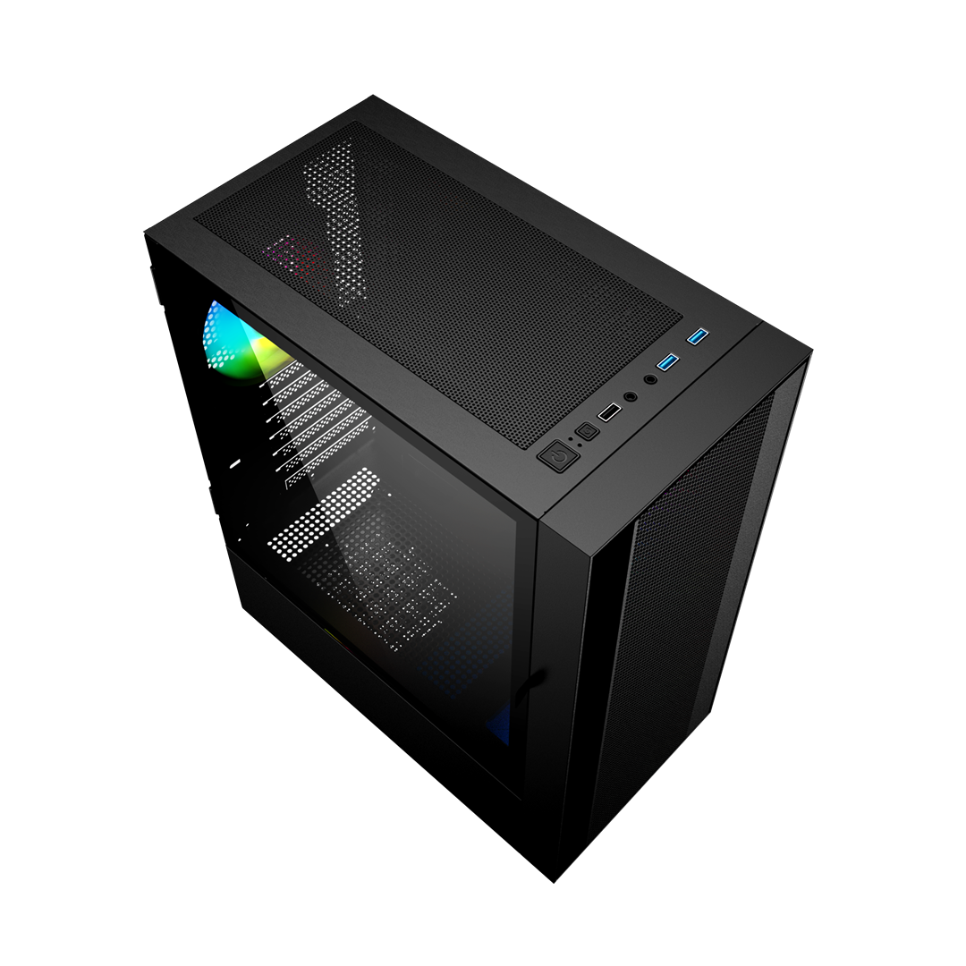 GEMBIRD OBUDOWA FORNAX 4000 MIDI-TOWER (2X USB 3.0, 1X USB 2.0, HD AUDIO, SZKLANY PANEL BOCZNY, PODŚWIETLENIE ARGB) CZARNA